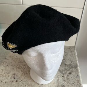 NWT❗️Jewel Embellished Black 💯 Wool Beret